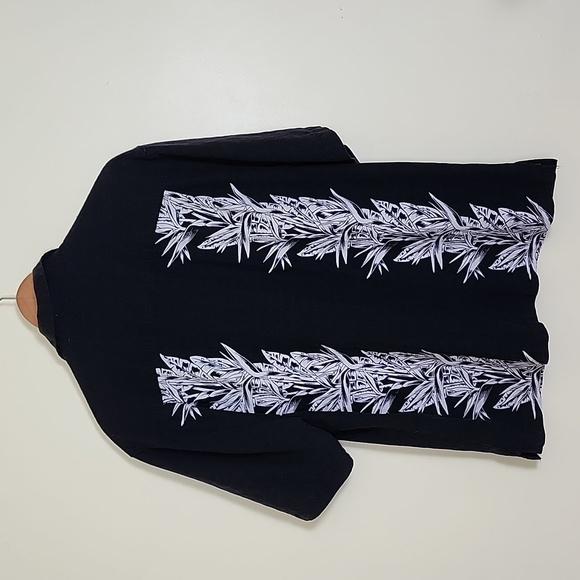 Jamaica Jaxx Black and Off White Leaves/Frons Hawaiian Short Sleeve Men's Shirt - Picture 3 of 12